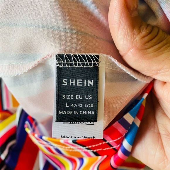 SHEIN Striped Notched Bodycon Dress Sleeveless Multicolor - Size L - Picture 4 of 11